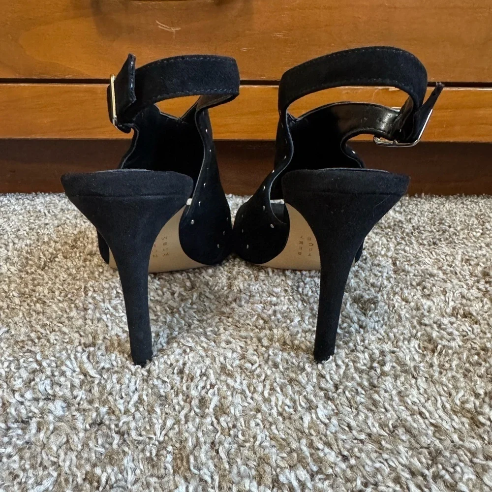 White House Black Market Zailey Black Suede Studded Mule Sling Back Heel